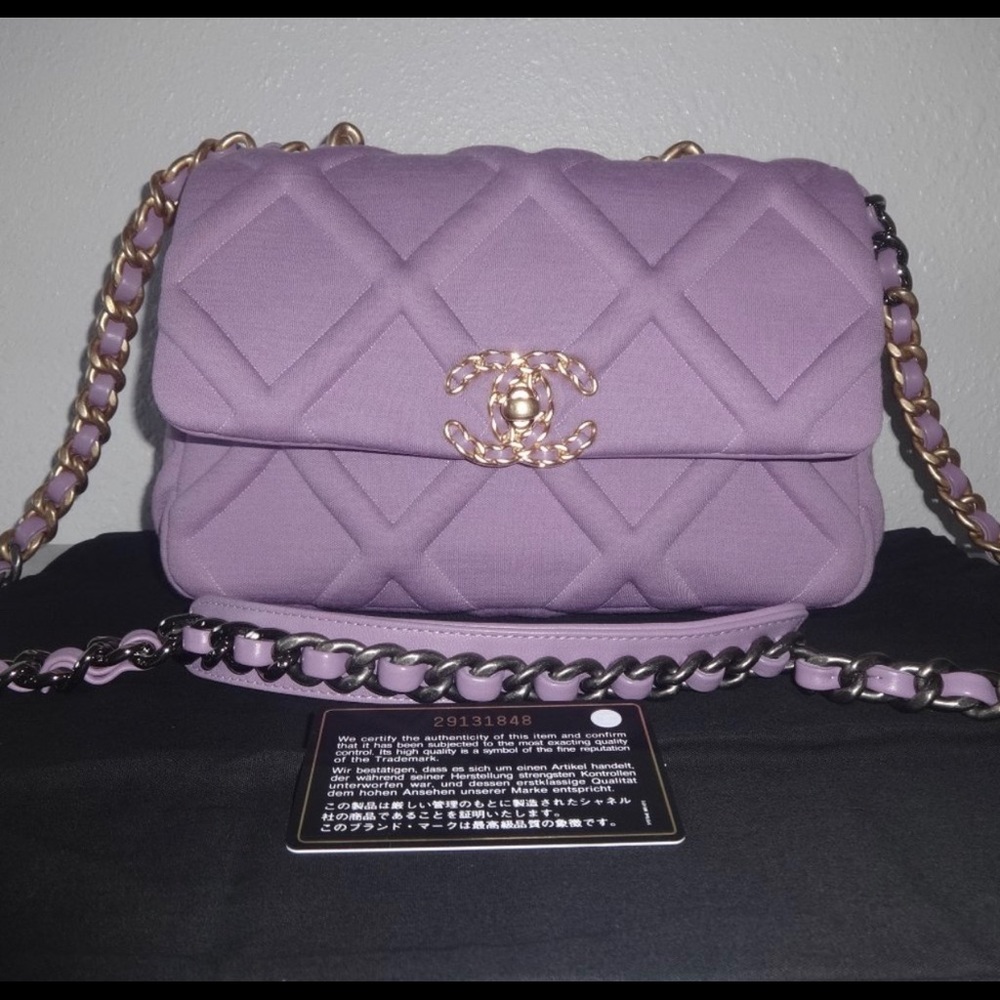 Chanel 19 Flap Bag Top Strap Purple Jersey  2020